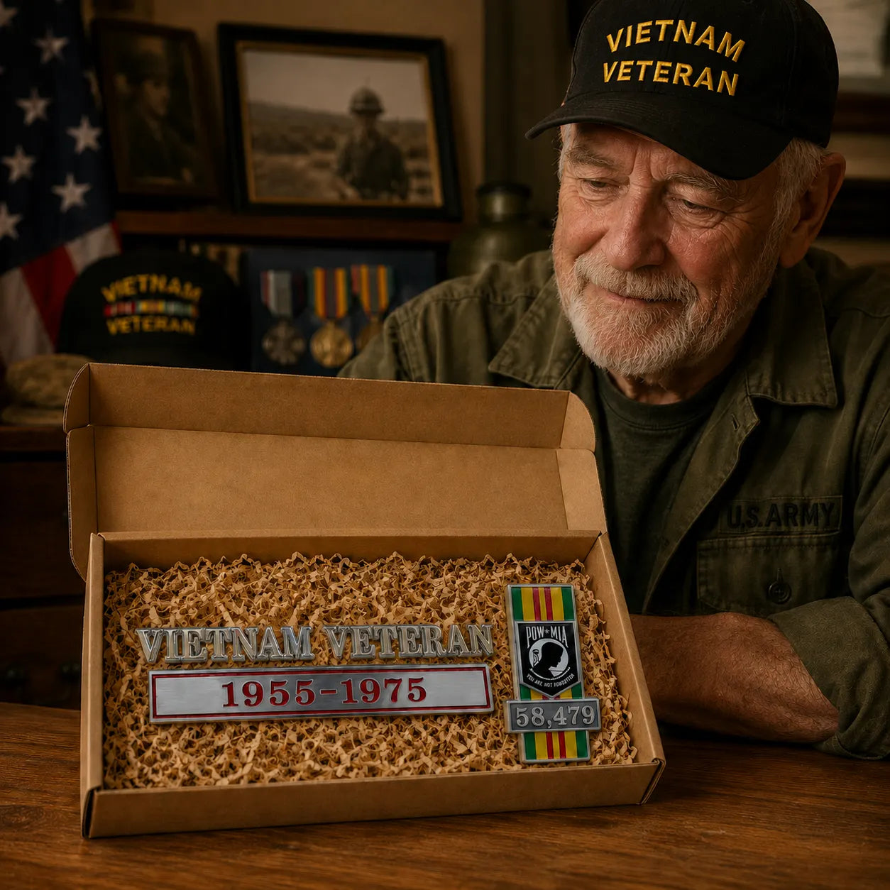 🇺🇸 Vietnam Veteran 1955–1975 Memorial Car Emblem Metal Badge