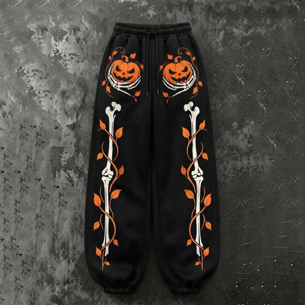 Women's Vintage Halloween Pumpkin And Skeleton Hand Print Sweatpants