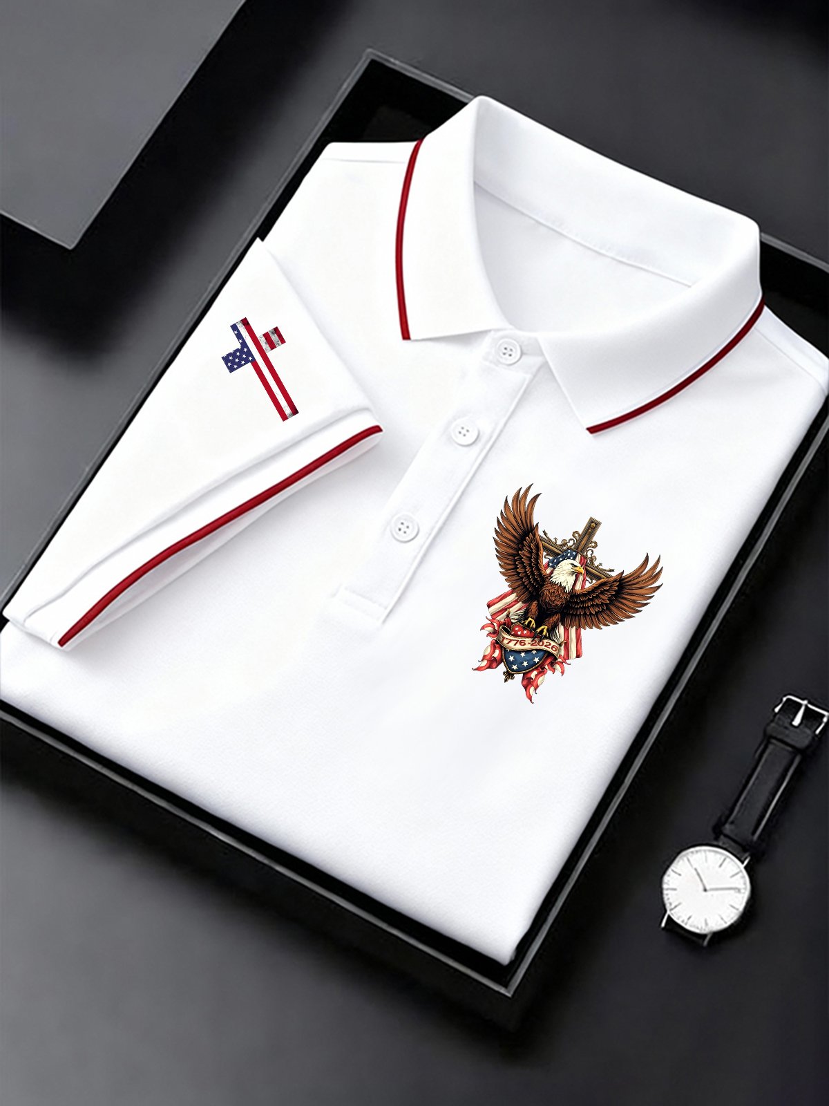Men's Vintage America 250th Anniversary Print Polo Shirt