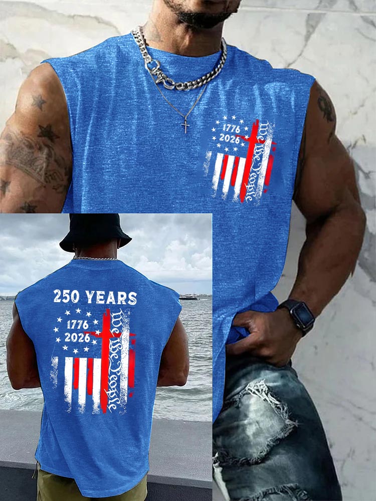 250Th Anniversary We The People Pattern Round Neck 100% Cotton Tank Top