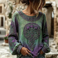 Women's Vintage Classy Thistle Celtic Knot Gradient Print Cotton Linen Top