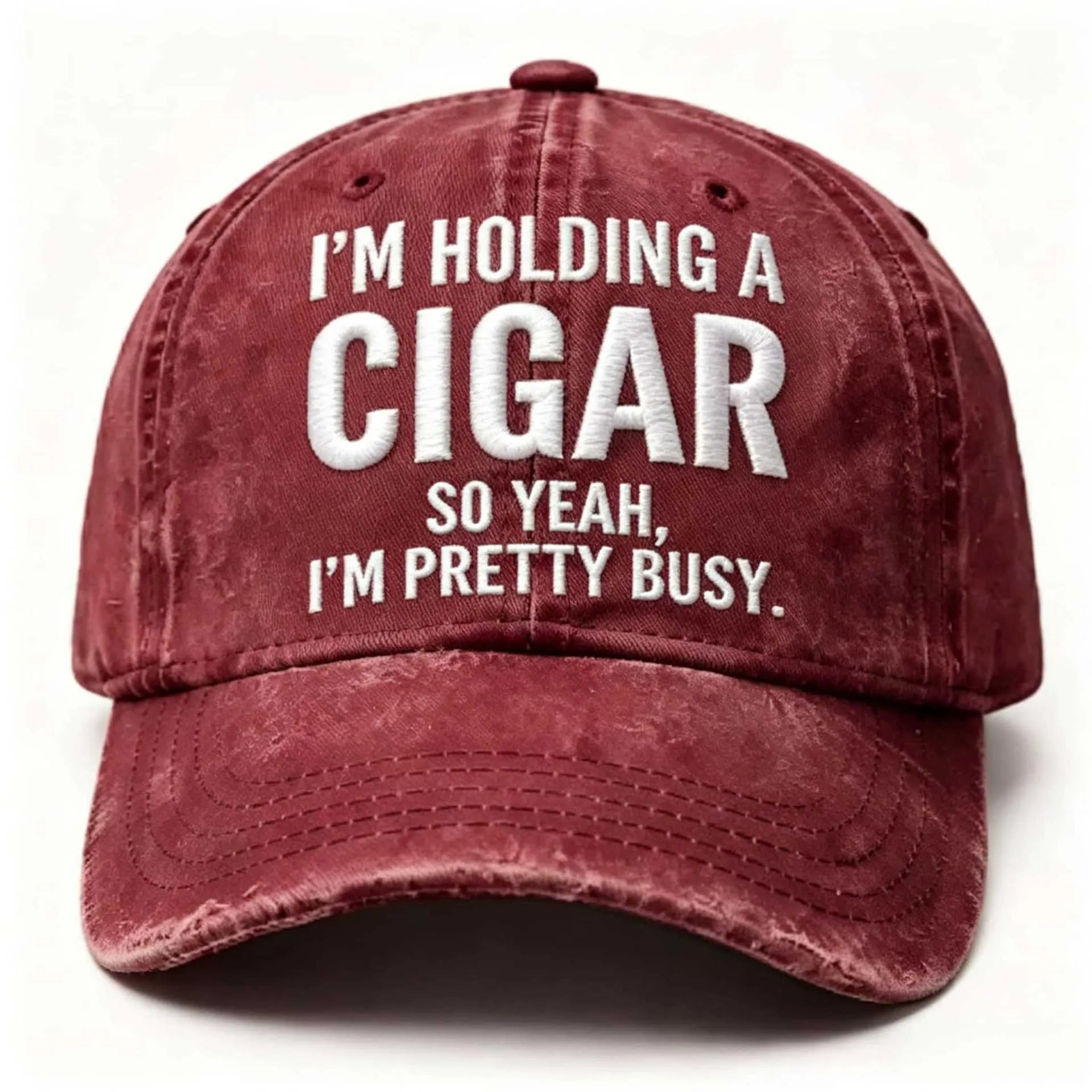 Embroidered Cigar Distressed Finish Baseball Cap
