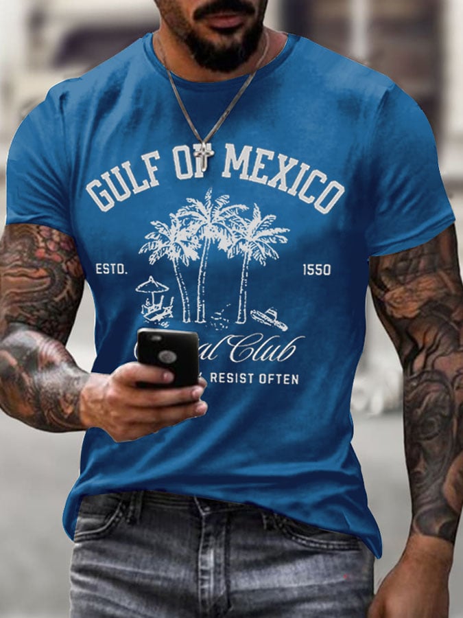 Men'S Retro Gulf Of Mexico Social Club Stay Salty Resist Often Est 1550 Printed Casual Crew Neck T-Shirt