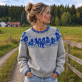 Women's Birds Motif Print Knitted Comfort Round Neck Sweater