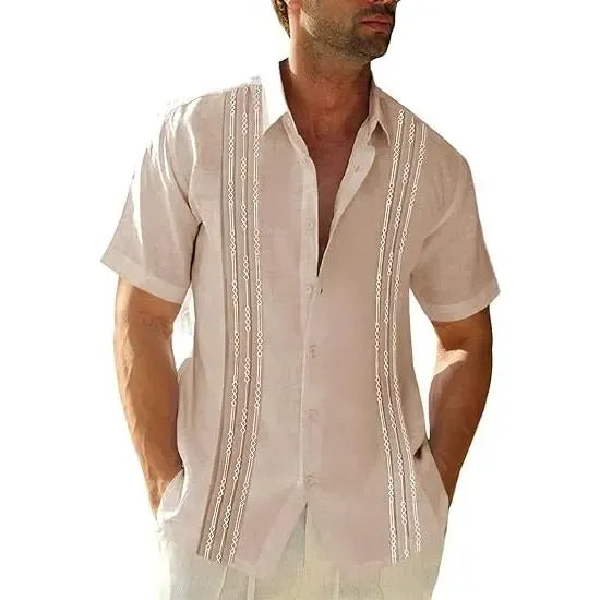 Men's 70% Cotton, 30% Linen Short Sleeve Guayabera Shirts