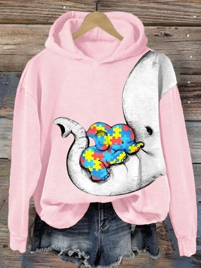 Women'S Autism Elephant And Baby Elephant Print Long Sleeve Sweatshirt