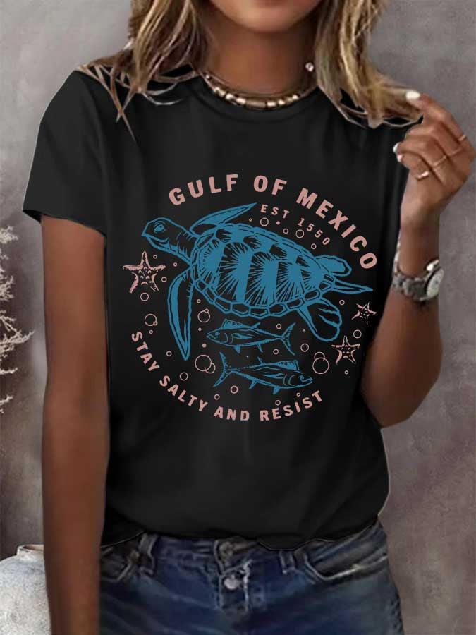 Women's Gulf Of Mexico Print Round Neck T-Shirt