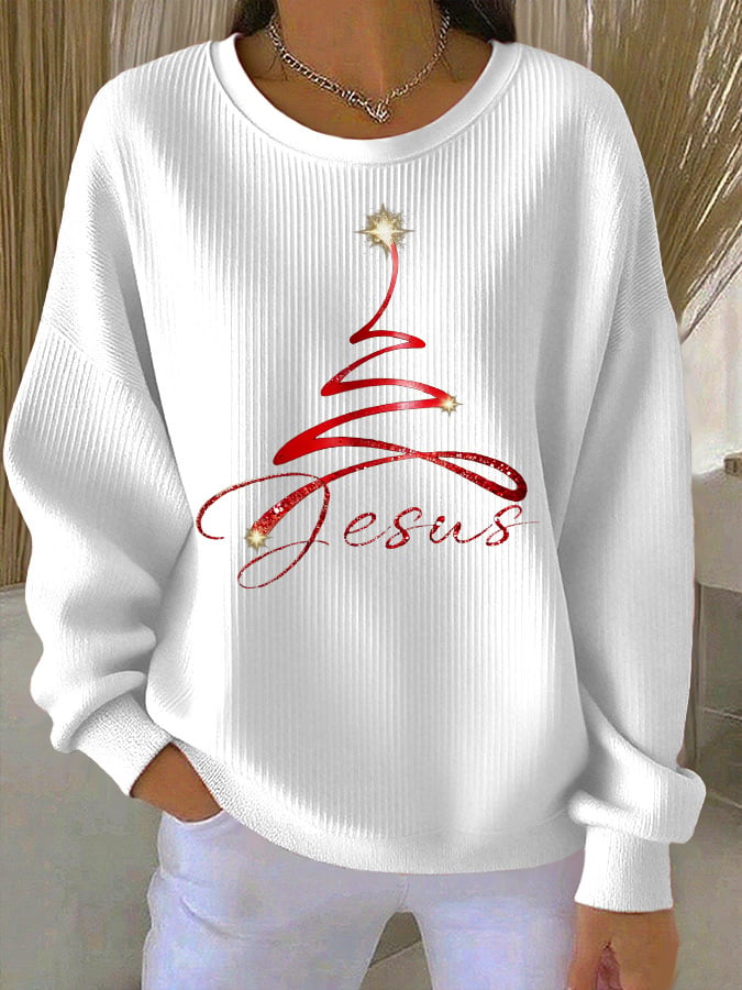 Retro Christmas Jesus Print Sweatshirt