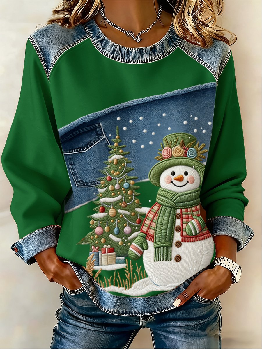 Women's Casual Retro Christmas Snowman Sweatshirt