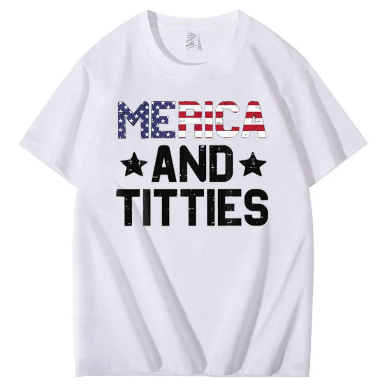 Merica And Titles Pattern Print 100%Cotton T-Shirt