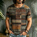 Men's Retro Geometric Striped Textured Art Print Casual T-shirt