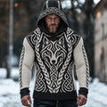 Men's Viking Tribal Wolf Celtic Inspired Printed Chunky Knit Hooded Sweater