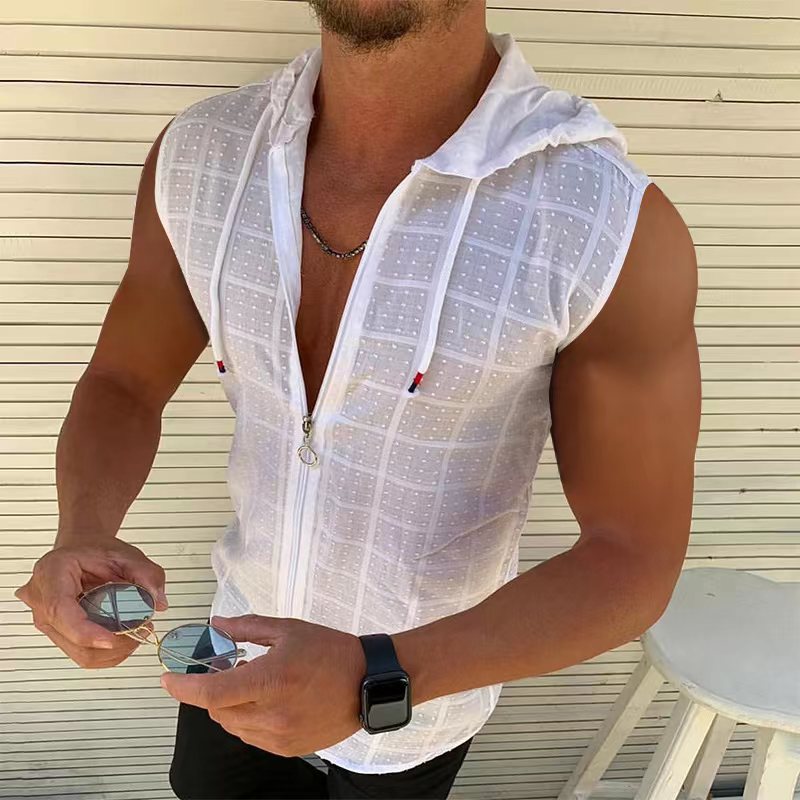 Men's Hoodies With Zipper Pockets  Casual Fashion Sleeveless Hooded Solid Pullover Zipper Sports Tank