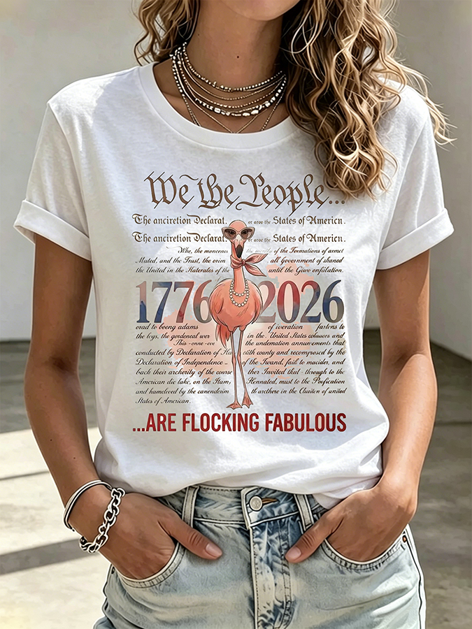 Commemorating The 250Th Anniversary Of The Flamingo Independence Day Declaration In The United States With A Round Neck Short Sleeved T-Shirt
