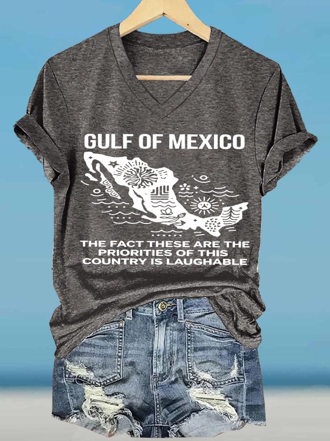 Women's Gulf Of Mexico Printed V Neck T-shirt
