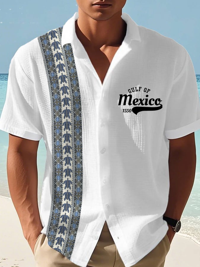 Men's Vacation Gulf of Mexico Turtle Print Waffle Shirt