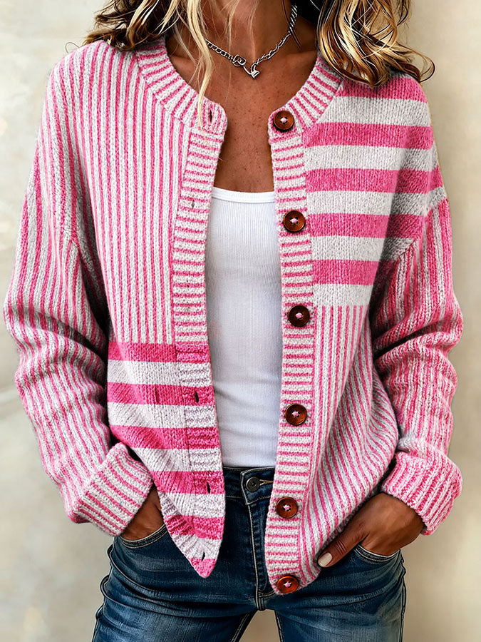 Women'S Casual Striped Art Knitted Cardigan Top