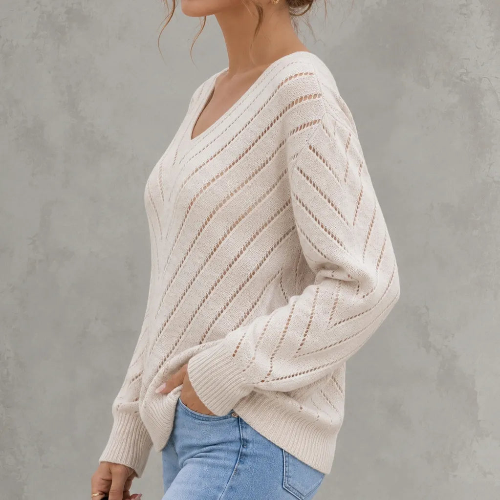 Elegant Openwork Long-sleeved Pullover Sweater