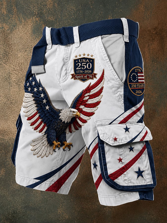 Men's Retro American 250th Anniversary Print Cargo Pants