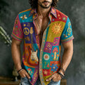 Men's Hippie Peace Guitar Patchwork Art Pattern Casual Shirt