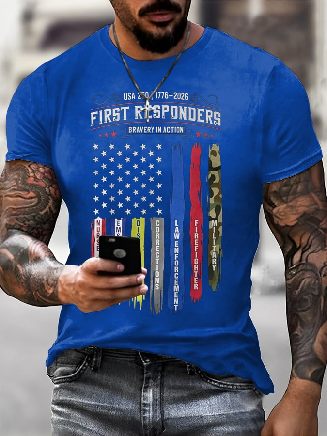 Men's Casual USA 250th Anniversary Printed Short-Sleeve T-Shirt