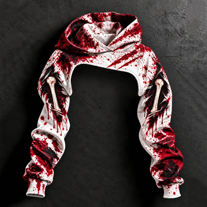 Women's Halloween Bloodstain One-sided Skeleton Print Hoodie Two-piece Set