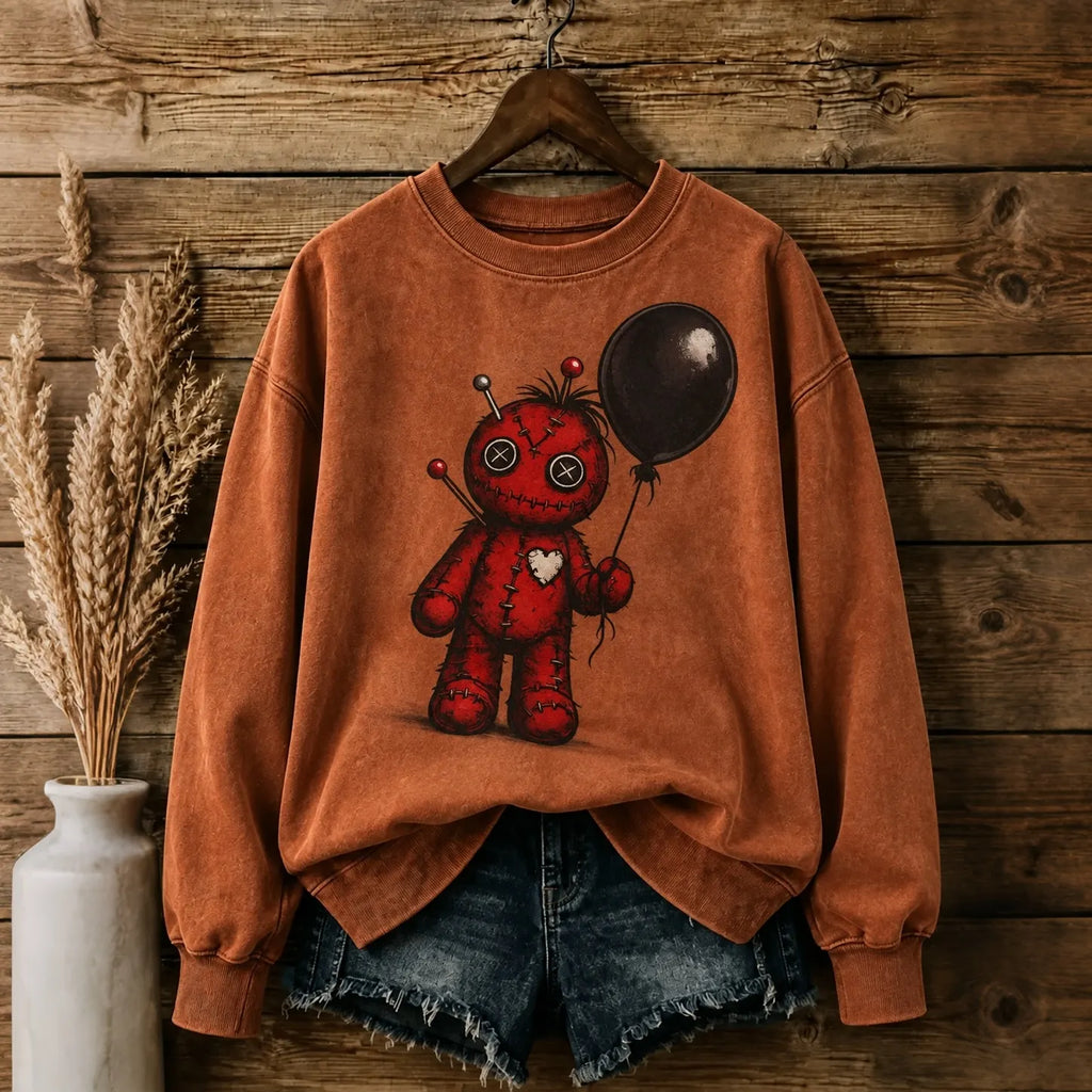 Woman's Halloween Voodoo Doll Print Sweatshirt