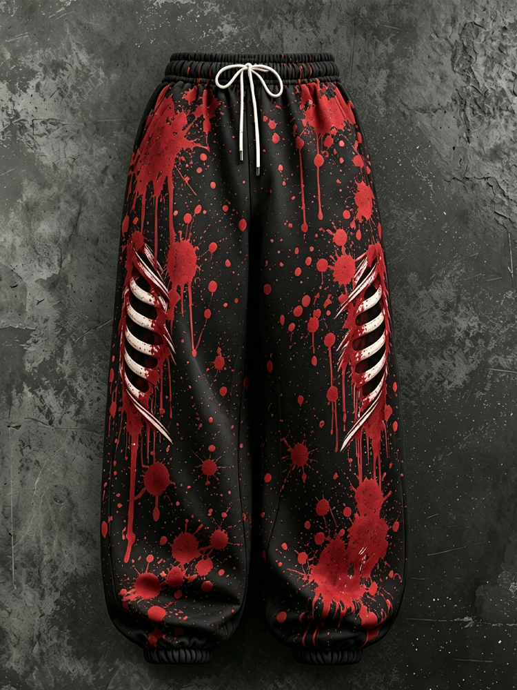 Women's Halloween Gothic Blood-stained Skeleton Print Pants