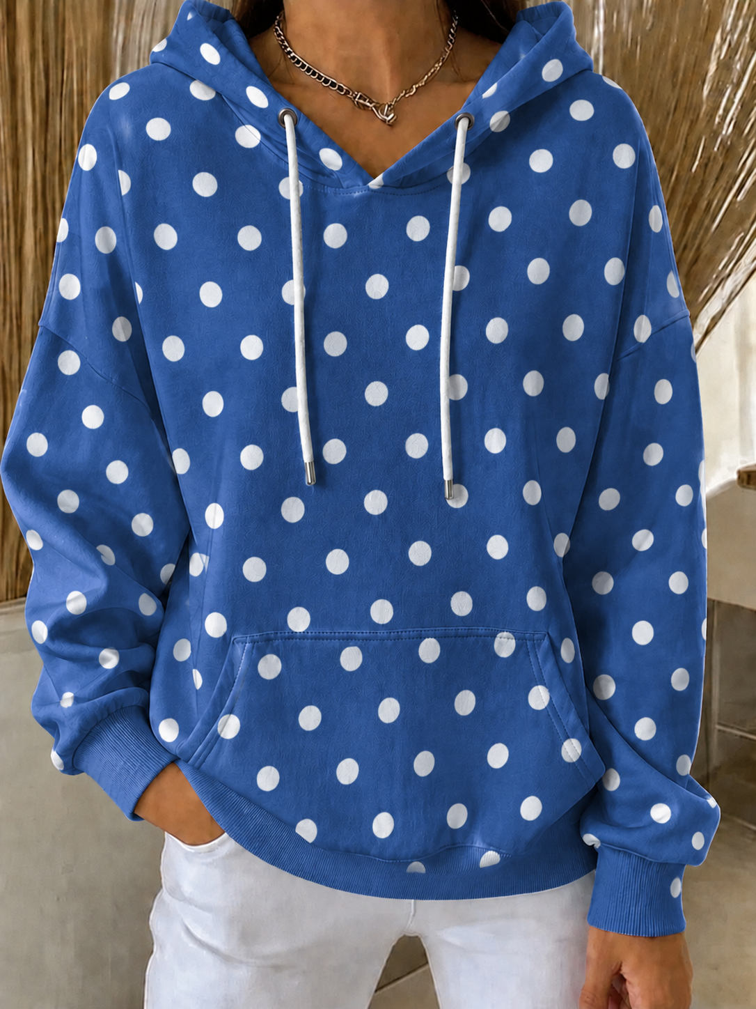 Women'S Casual Breast Cancer Awareness Dot Art Print Hooded Sweatshirt