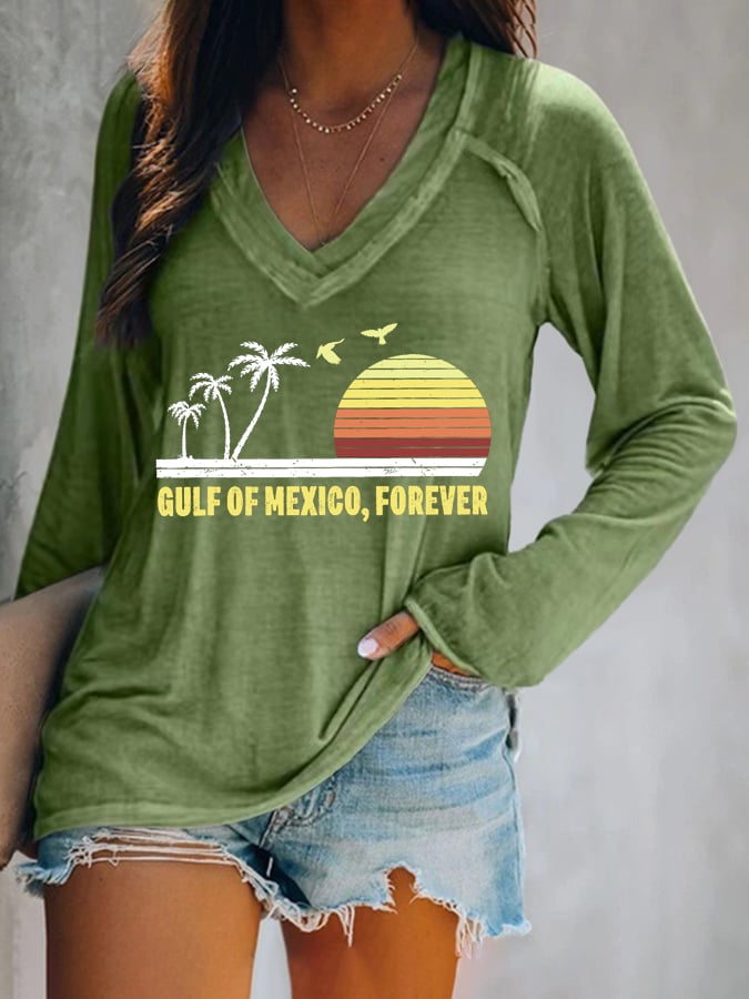 Women's Gulf Of Mexico Print V Neck T-Shirt