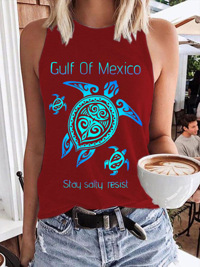 Women's Gulf Of Mexico Print Crew Neck Tank Top