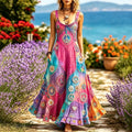 Women's Hippie Peace Sign Contrast Tie Dye Sleeveless Dress