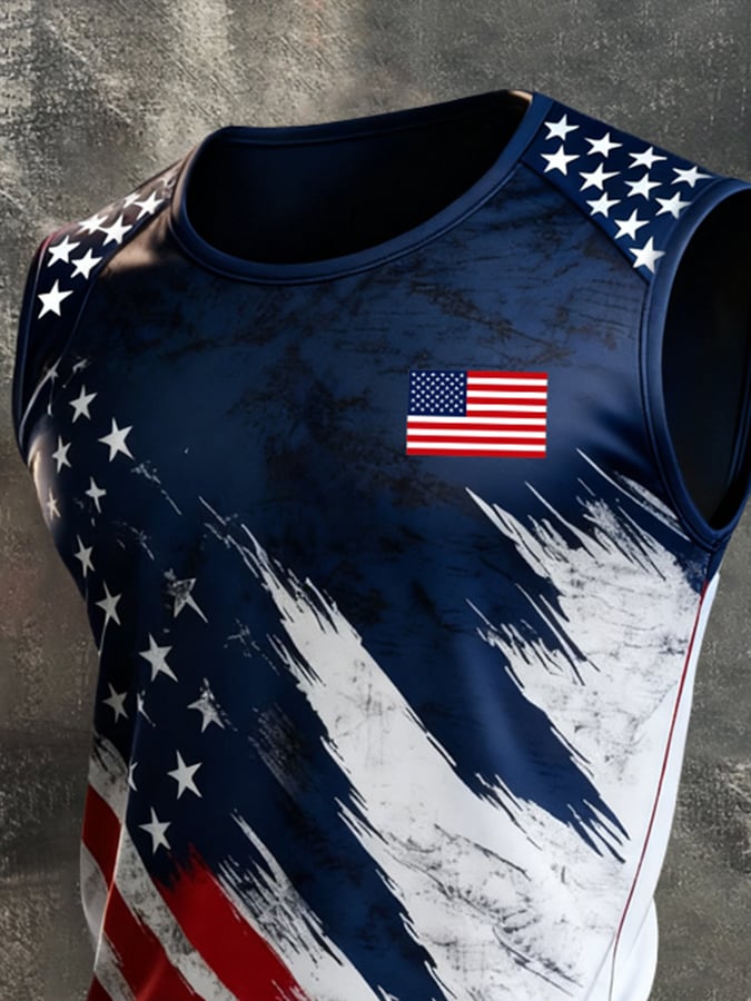 Men's Retro Independence Day Patriot Crew Neck Tank Top