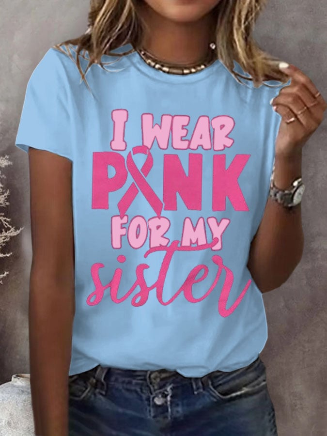 Women's Breast Cancer Awareness Print Casual T-Shirt
