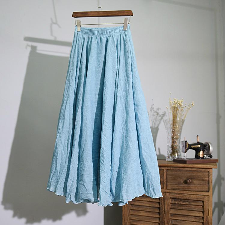 15 Colors Cotton&Linen Casual Solid Elastic A-line Skirts