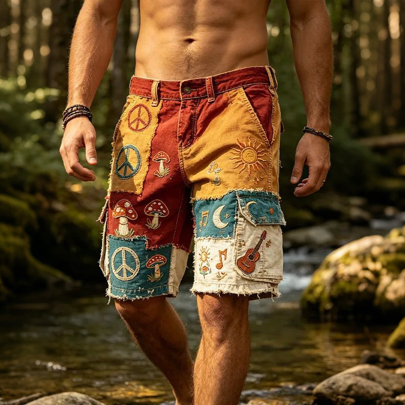 Men's Color-blocked Retro Outdoor Casual Hippie Print Shorts