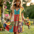 Women's Retro Hippie Peace And Music Art Pattern Casual Dress