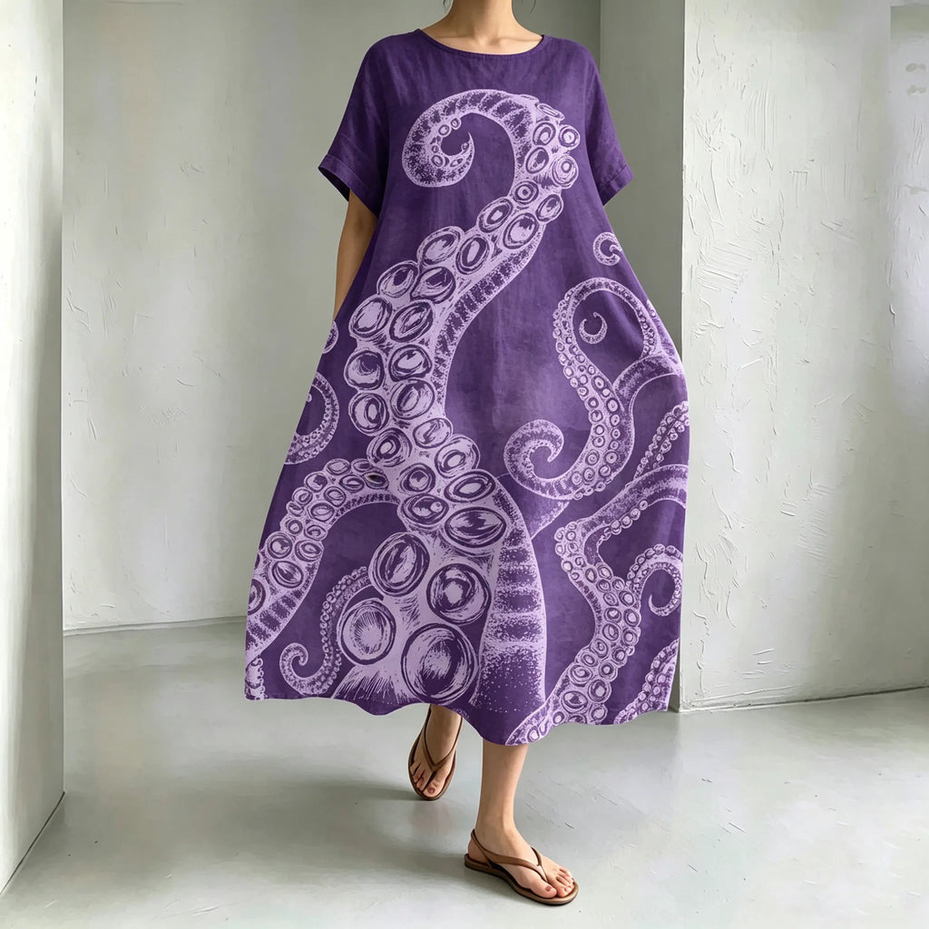 Women's Retro Japanese Art Octopus Print Dress