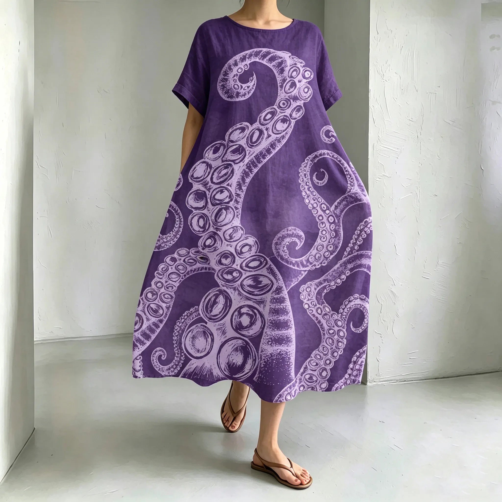 Women's Retro Japanese Art Octopus Print Dress