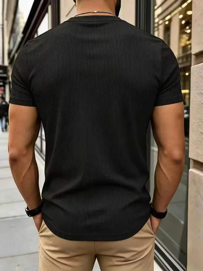 Men's summer plain-colored V-neck short-sleeved breathable fashionable streetwear