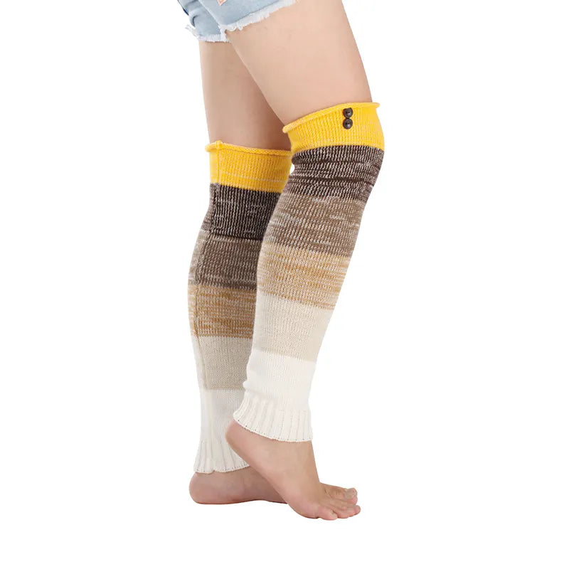 Soft Warm Retro Rainbow Contrasting Knee Protectors Socks