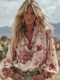 Women's Vintage Floral Breast Cancer Print Top