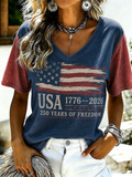 Women'S Retro Independence Day Printed Casual Short Sleeved T-Shirt