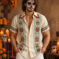 Men‘s Retro Mexico Day Of The Dead Floral Skull Graphics Printed Shirt