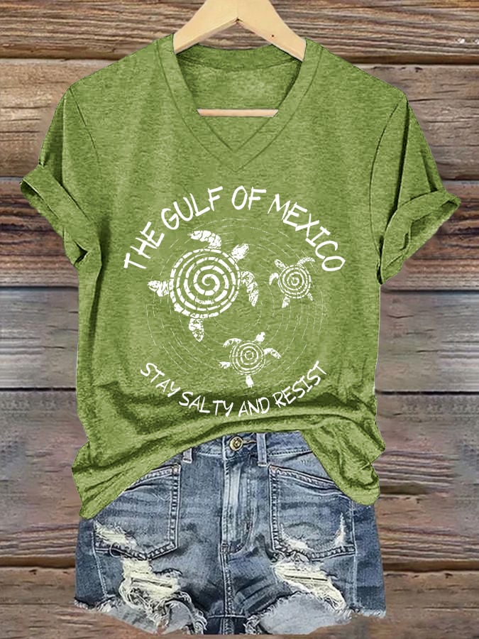 Women's Gulf Of Mexico Printed V Neck T-shirt