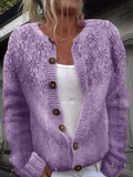 Women's 3d Floral Dementia Awareness Printed Knitted Cardigan