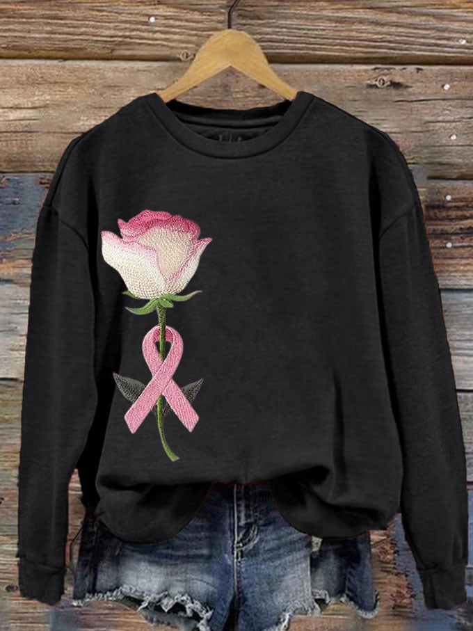 Women's Rose With Pink Ribbon Printed Sweatshirt