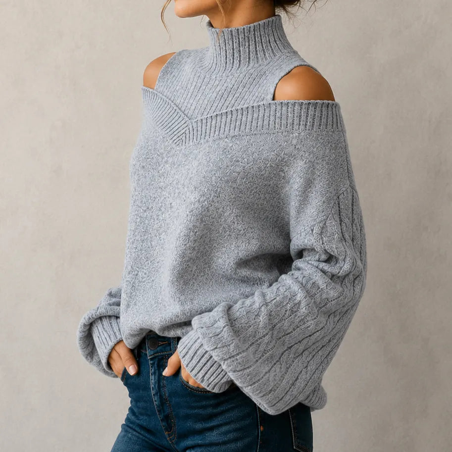 Elegant Off-shoulder Turtleneck Sweater