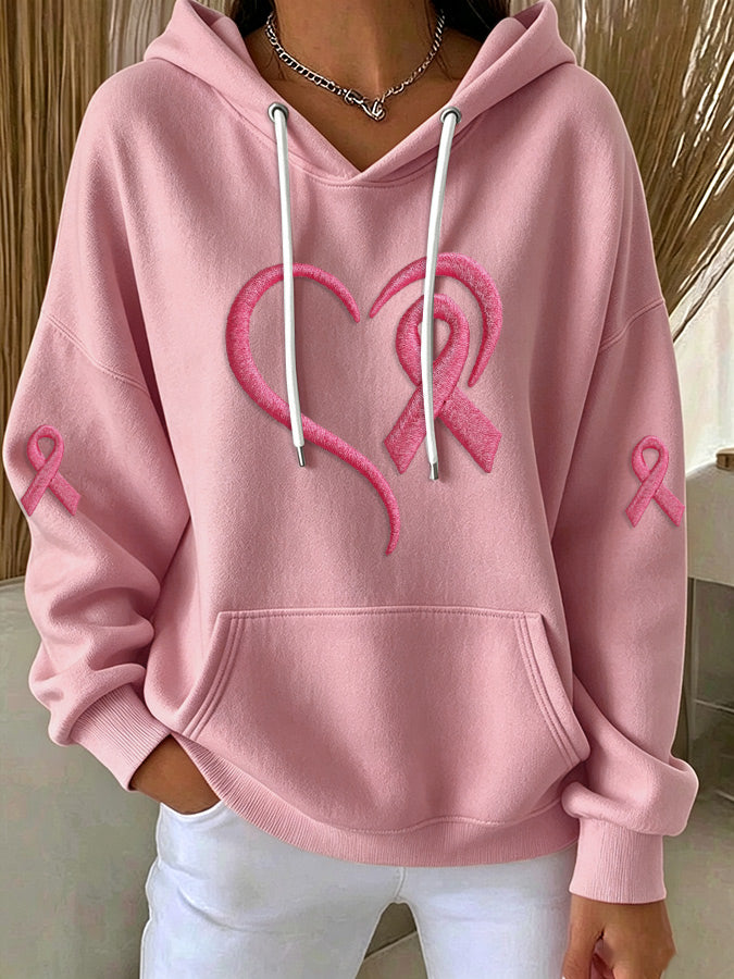 Women'S Casual Pink Love Art Hoodie