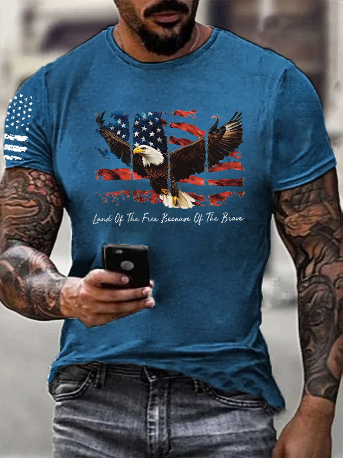Men'S Land Of The Free Home Of The Brave Pattern Print Cotton T-Shirt